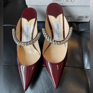 Jimmy Choo Women's Bing 100 Embellished High Heel Mules Burgundy - Medium